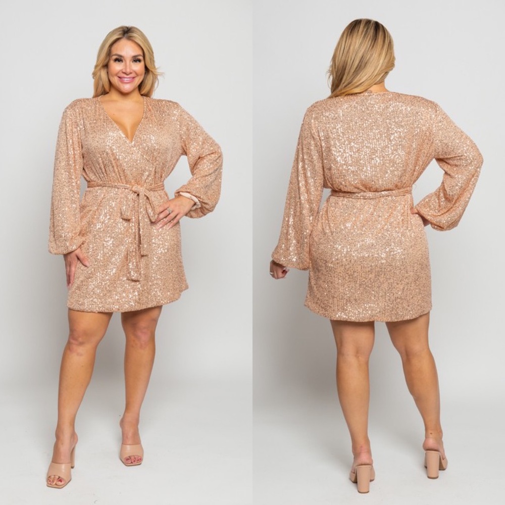 *RESTOCKED* About Last Night Plus Size Sequin Wrap Dress